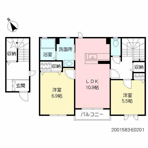 クラヴィエ石坂 E (2LDK/2階)の間取り写真