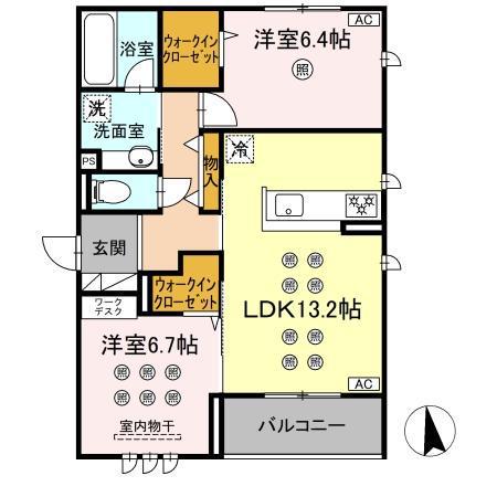 D-ROOM折尾駅前(2LDK/2階)の間取り写真