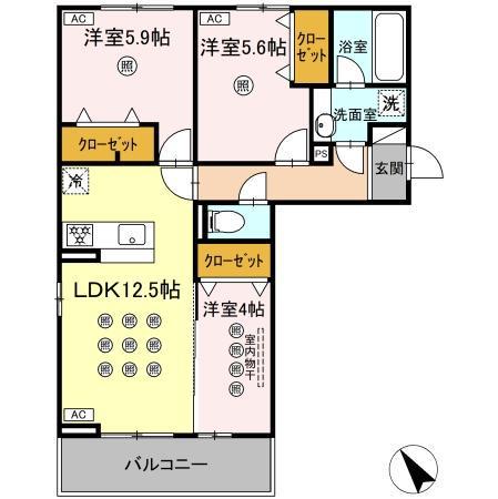 アークパルシモン(3LDK/2階)の間取り写真