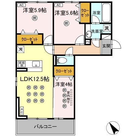 アークパルシモン(3LDK/3階)の間取り写真