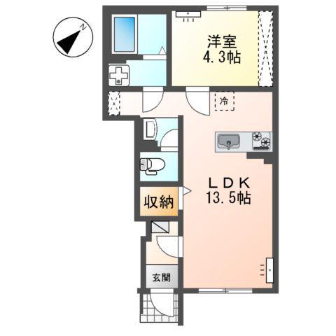 南区下石田2丁目アパート B棟(1LDK/1階)の間取り写真