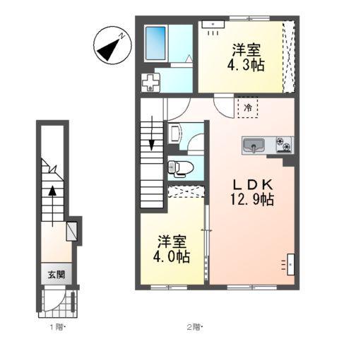 南区下石田2丁目アパート B棟(2LDK/2階)の間取り写真
