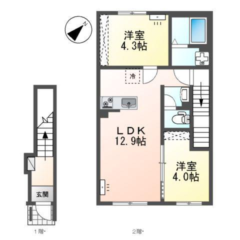 南区下石田2丁目アパート B棟(2LDK/2階)の間取り写真