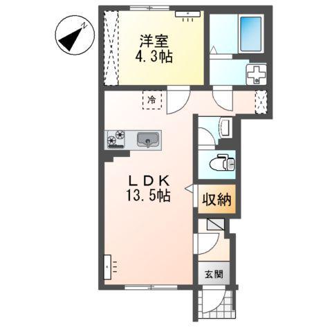 南区下石田2丁目アパート B棟(1LDK/1階)の間取り写真