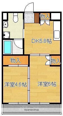 オアーゼ上の原(2DK/5階)の間取り写真