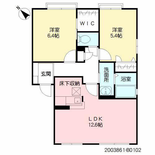 フェリーチェ学研台ⅠB棟(2LDK/1階)の間取り写真