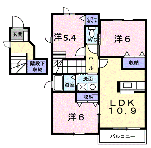 リジェール8号館(3LDK/2階)の間取り写真