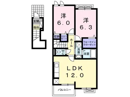 メゾン・ラシーヌⅢ(2LDK/2階)の間取り写真