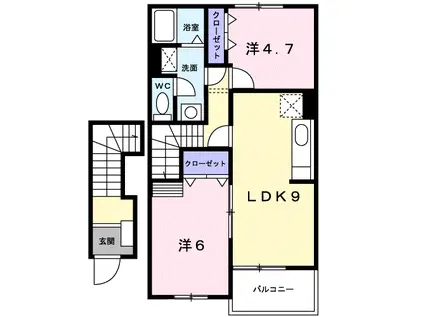 グランドールさくらD(2LDK/2階)の間取り写真