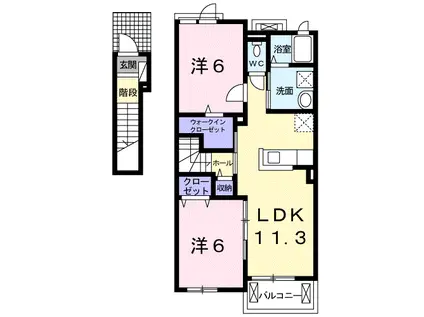 ラ・ヴィータ弐番館(2LDK/2階)の間取り写真