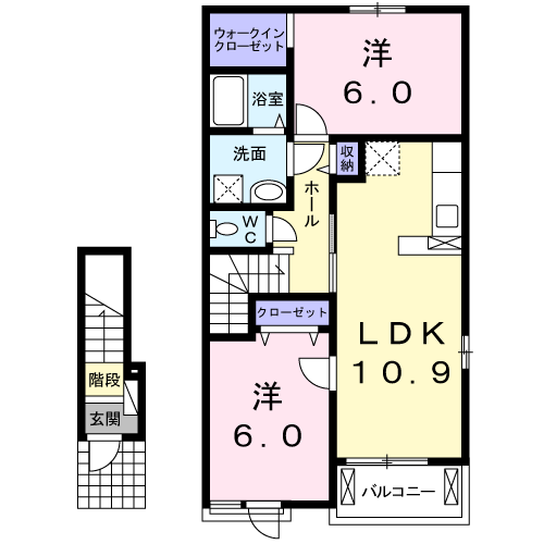 カーサエルシアB(2LDK/2階)の間取り写真