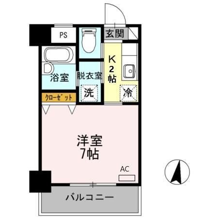 パシフィック佐賀Ⅱ(1K/7階)の間取り写真