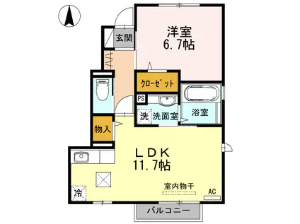 長崎本線 鍋島駅 徒歩16分 2階建 築11年(1LDK/1階)の間取り写真