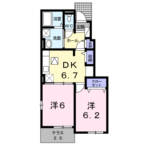 グランデールⅤ(2DK/1階)の間取り写真