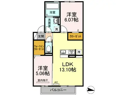 ラヴィベール(2LDK/2階)の間取り写真