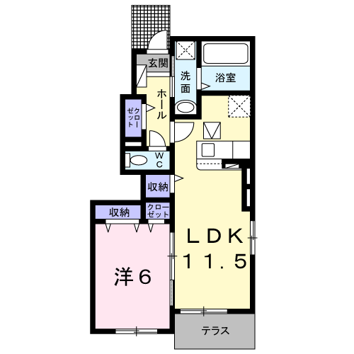 グロワール春日 C(1LDK/1階)の間取り写真