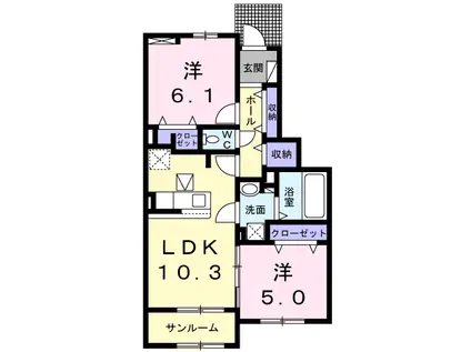 エスポワール多久B(2LDK/1階)の間取り写真