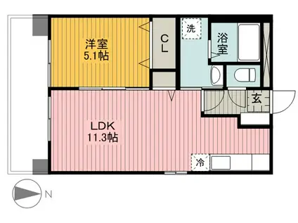 アウラス元町(1LDK/1階)の間取り写真