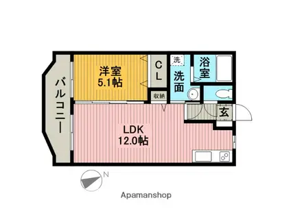 ヌーベルシェトワⅢ(1LDK/1階)の間取り写真