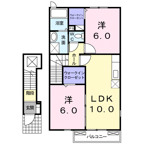 トレヴィスタ・坊所Ⅱ(2LDK/2階)の間取り写真