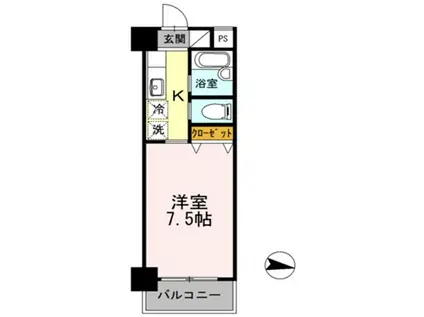 パシフィック佐賀Ⅱ(1K/7階)の間取り写真