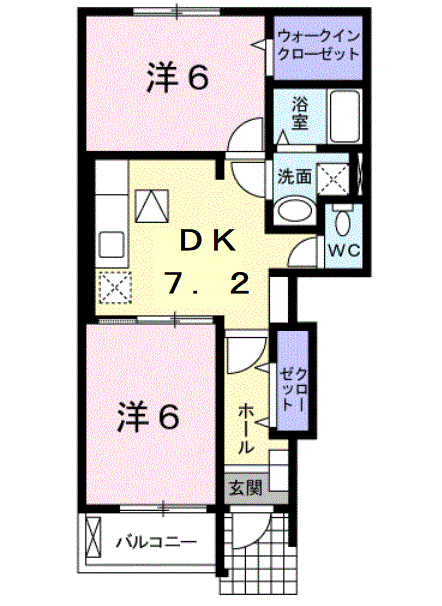 ハートホームA棟(2DK/1階)の間取り写真