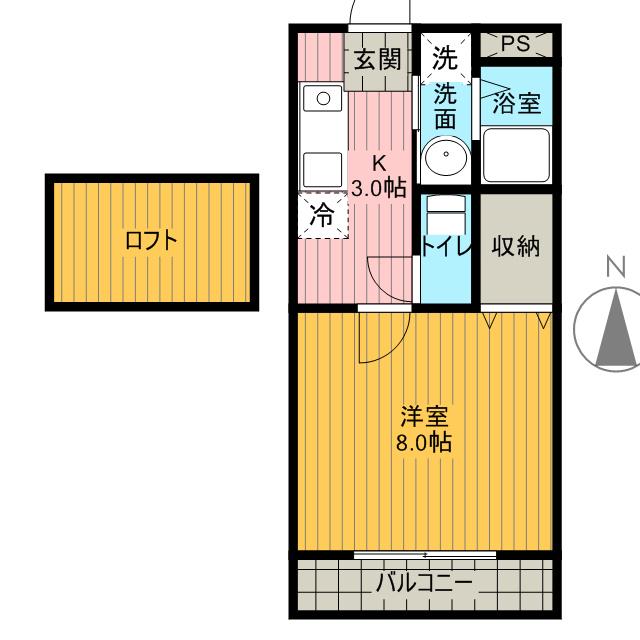 トゥモローヒルズ(1K/2階)の間取り写真