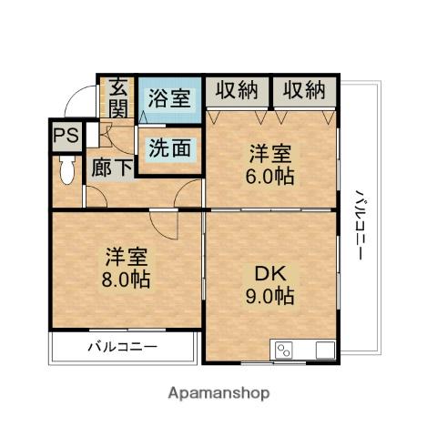 俵町バフィー(2DK/2階)の間取り写真