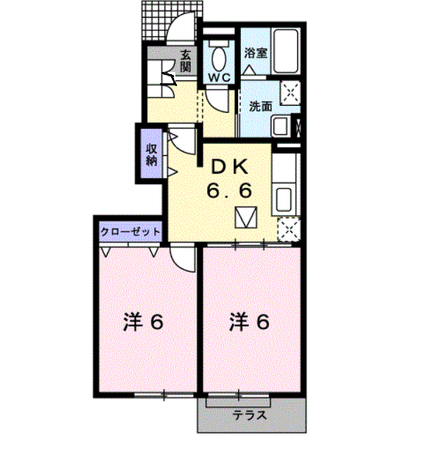 シャン・ド・フルール京仙C(2DK/1階)の間取り写真