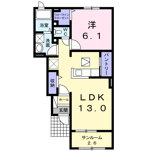 アリエッタ ヴィータ A(1LDK/1階)の間取り写真