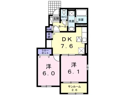 カルム Ⅱ(2DK/1階)の間取り写真