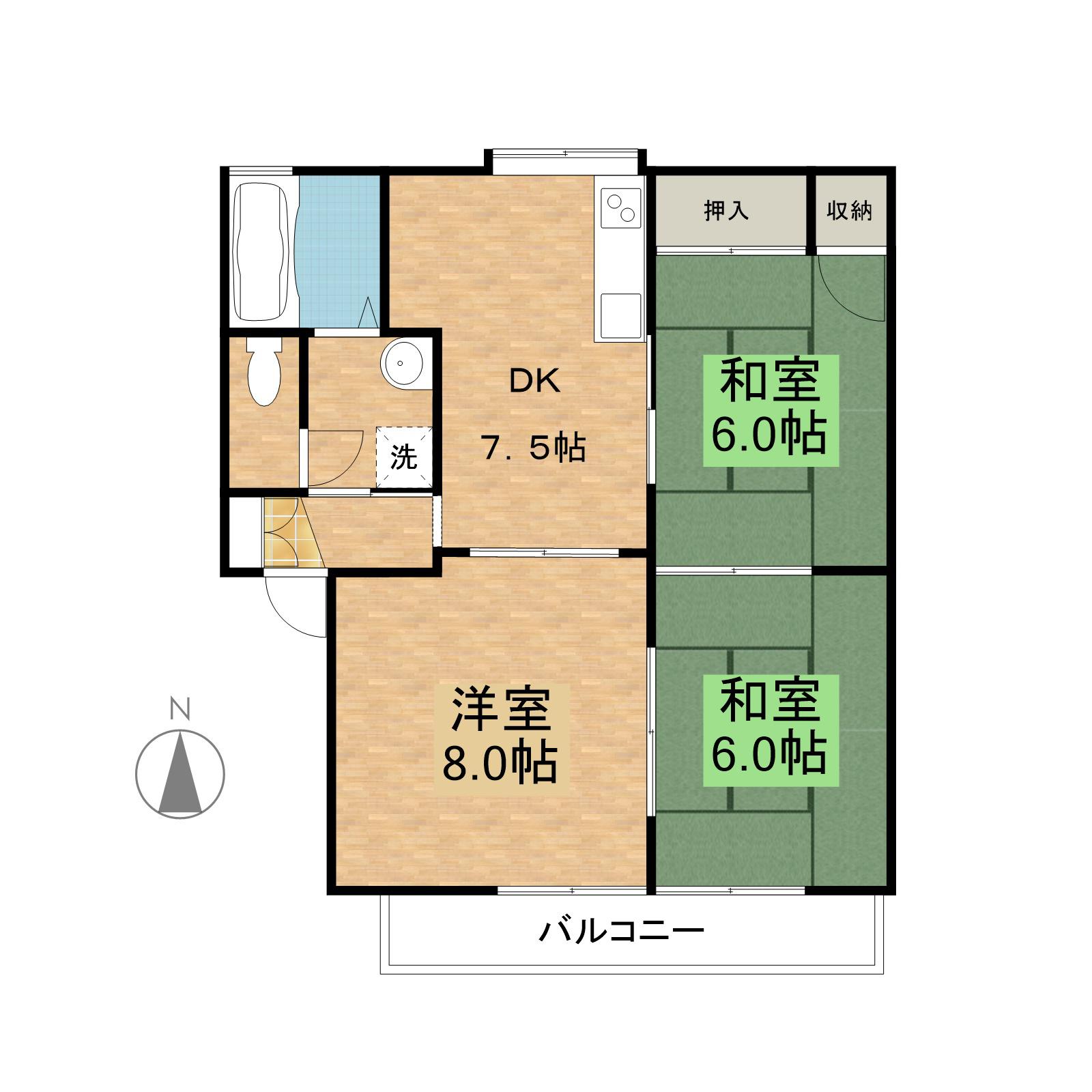 ベイプレイスヒルズ(3DK/2階)の間取り写真