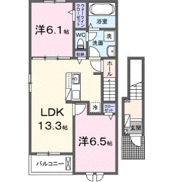 フランメゾン 菜 A(2LDK/2階)の間取り写真