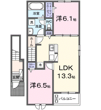 フランメゾン 菜 A(2LDK/2階)の間取り写真