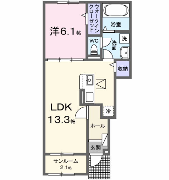 アビーロード(1LDK/1階)の間取り写真