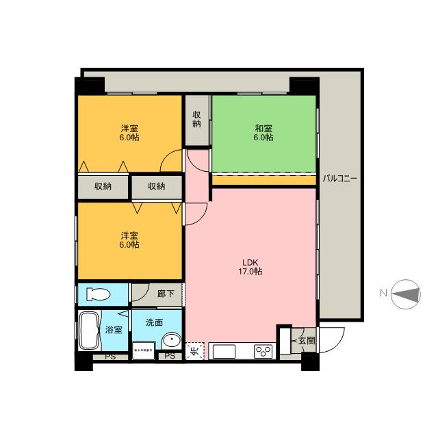 ウェルスマンション(3LDK/2階)の間取り写真
