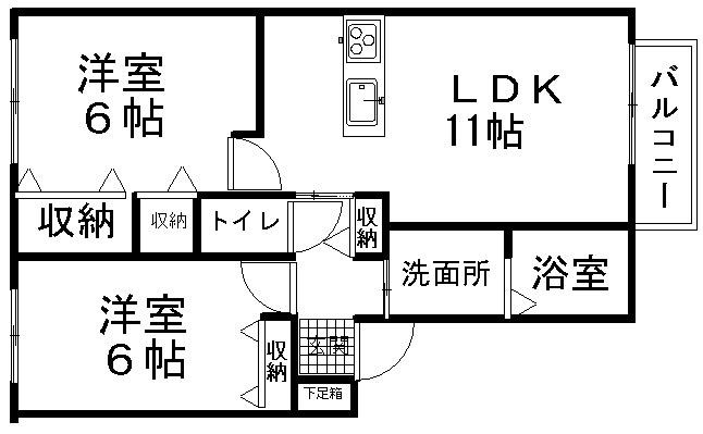 ディアスKS(2LDK/2階)の間取り写真