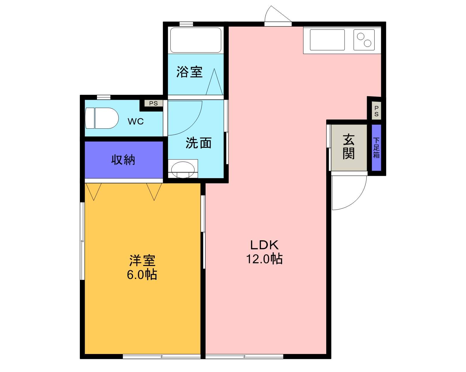 カームネス(1LDK/1階)の間取り写真
