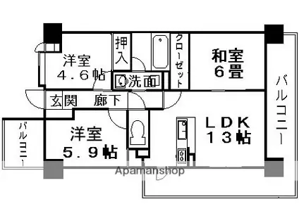 プラム石坂(3LDK/5階)の間取り写真