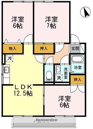 まなび野参番館(3LDK/2階)の間取り写真