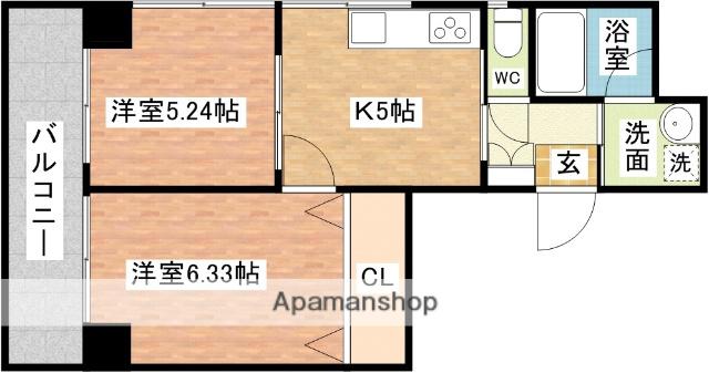 トラッド中央橋(2K/9階)の間取り写真