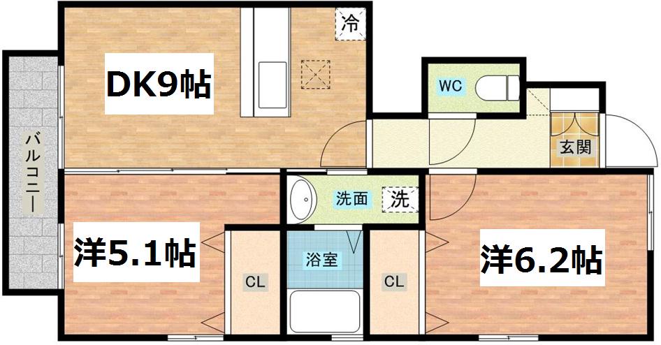 クレスト女の都(2DK/1階)の間取り写真