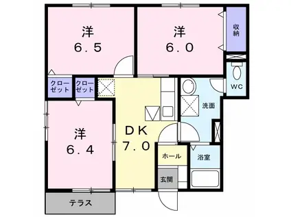 長崎本線 長与駅 バス乗車時間：16分 溝川バス停で下車 徒歩4分 2階建 築20年(3DK/1階)の間取り写真