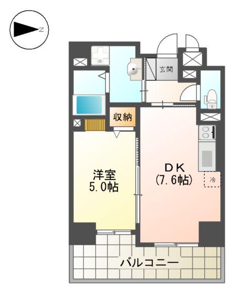 ラトゥール若葉(1DK/7階)の間取り写真