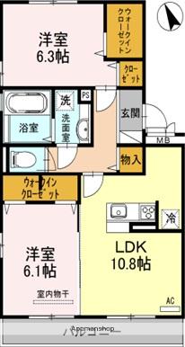 カーサヒルズ(2LDK/3階)の間取り写真