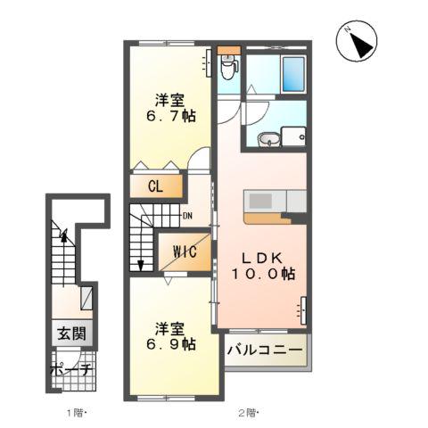 VENT VERT TOGITSU(2LDK/2階)の間取り写真