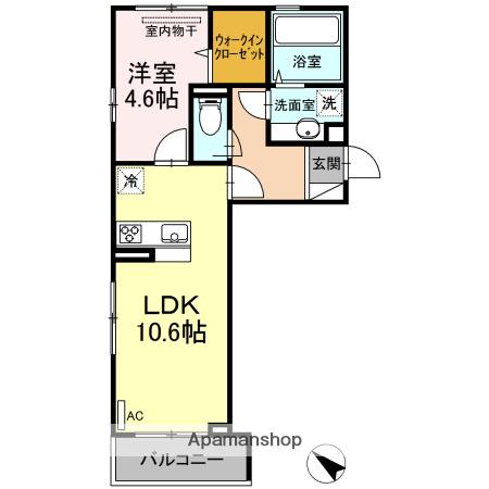 オッツポート北陽台(1LDK/2階)の間取り写真