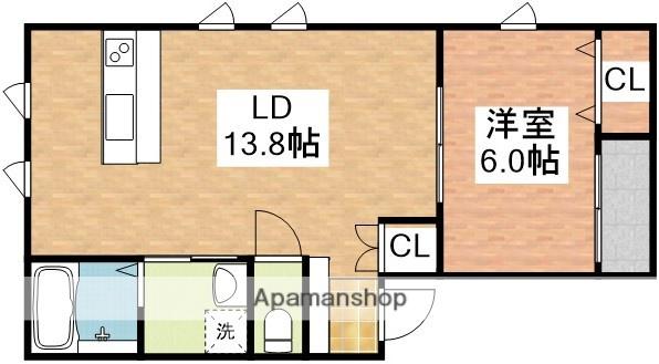 長崎県長崎市 2階建 新築(1LDK/1階)の間取り写真