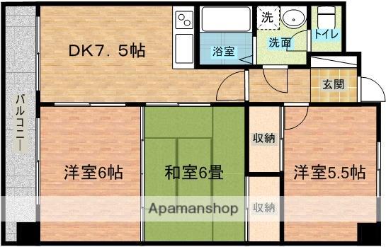 時津ロードマンション(3DK/6階)の間取り写真