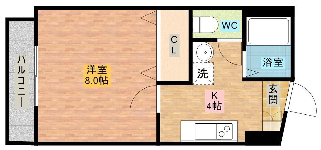 ロゼハウス(1K/4階)の間取り写真